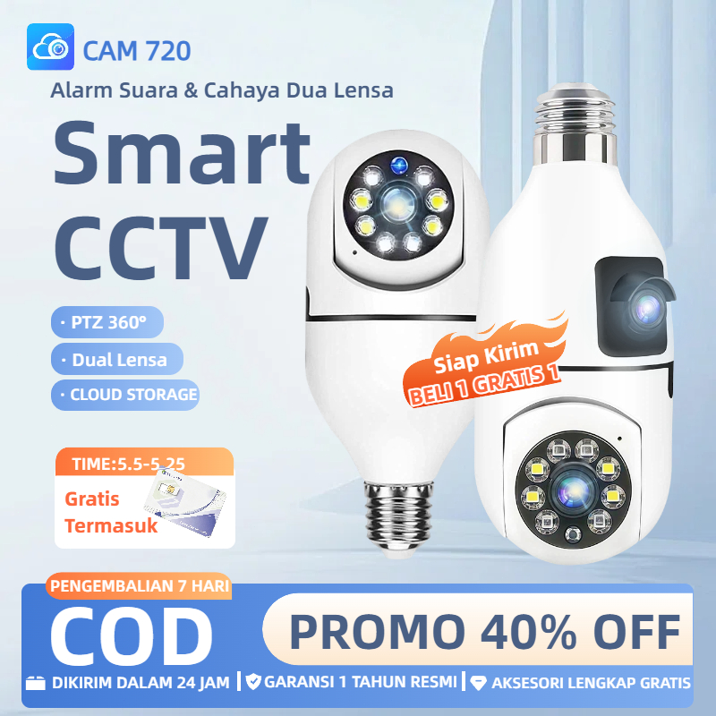 [Garansi 1 Tahun] V380 Pro CCTV Lampu Dual Lens Full HD 360 Rotation Auto Tracking Two-Way Voice Sma