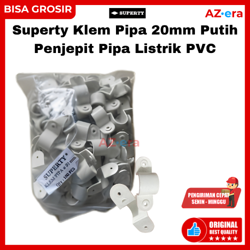 Klem Pipa Listrik 20mm Putih Superty Penjepit Pipa PVC Clamp Pipa Instalasi