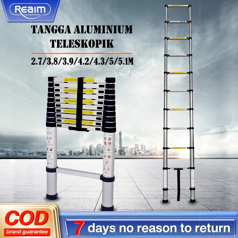 Reaim Tangga Lipat Aluminium 6 meter Teleskopik Portabel Rumah Tangga 2meter 4meter Multifungsi Deng