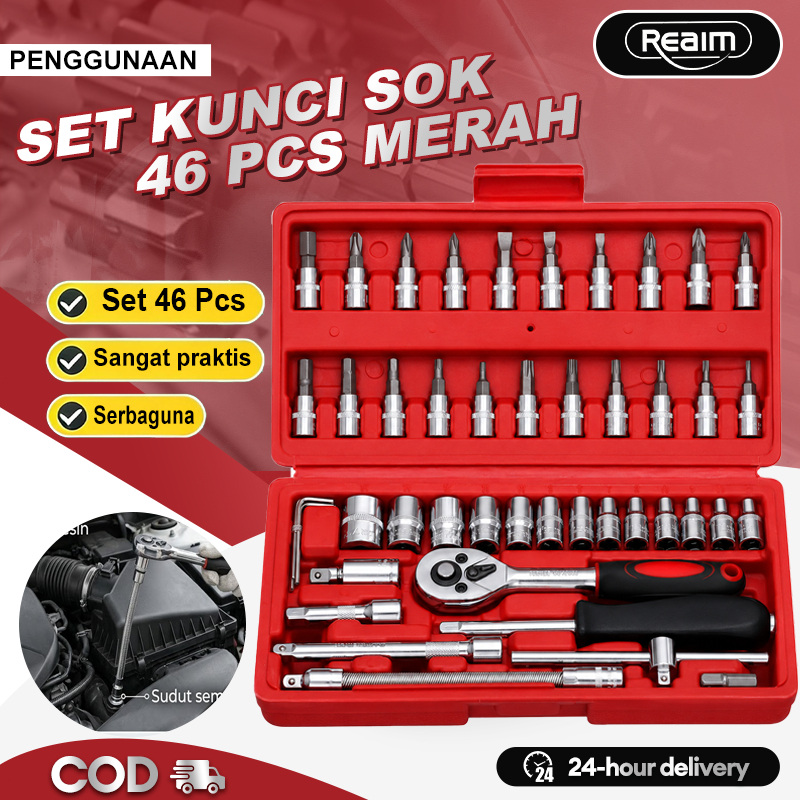 Set Kunci Sok 46 Pcs Bonkyo - Praktis, Tahan Lama, Baja Karbon