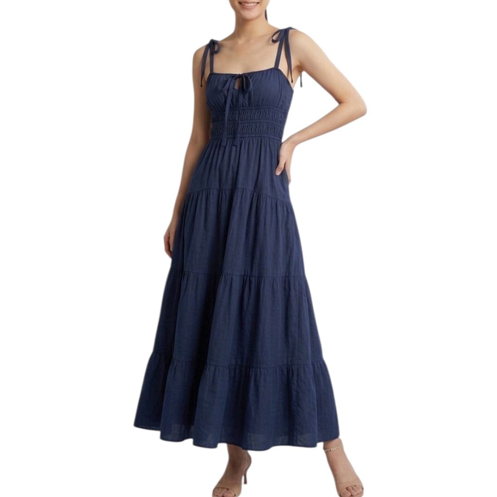 Dress Maxi Wanita Aesthetic Tali Pita – Korean Style Smock Dress Panjang Casual Elegant