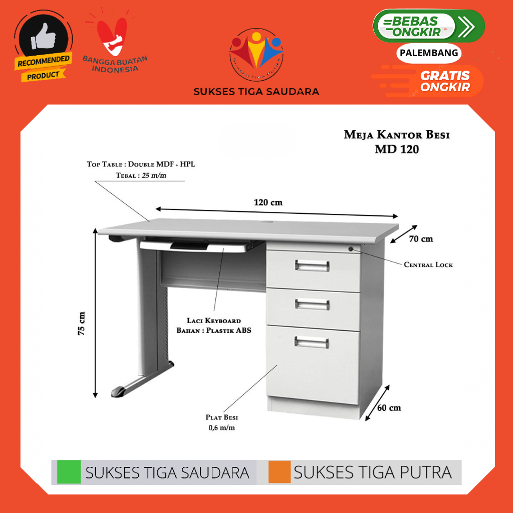 MEJA KANTOR / BESI / BELAJAR / KERJA / ADMIN / LACI / TERTUTUP / STAFF / GURU