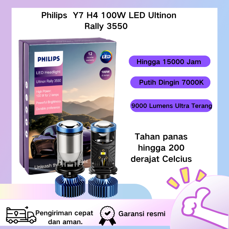 Philips Lampu Mobil H4 Y7 LED 100W 9000 Lumens Garansi 12 Bulan