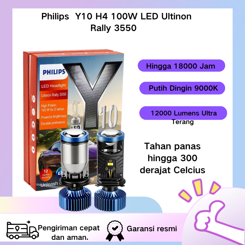 Philips H4 Y10 LED Lampu Mobil 100W 12000 Lumens Putih Dingin 9000K