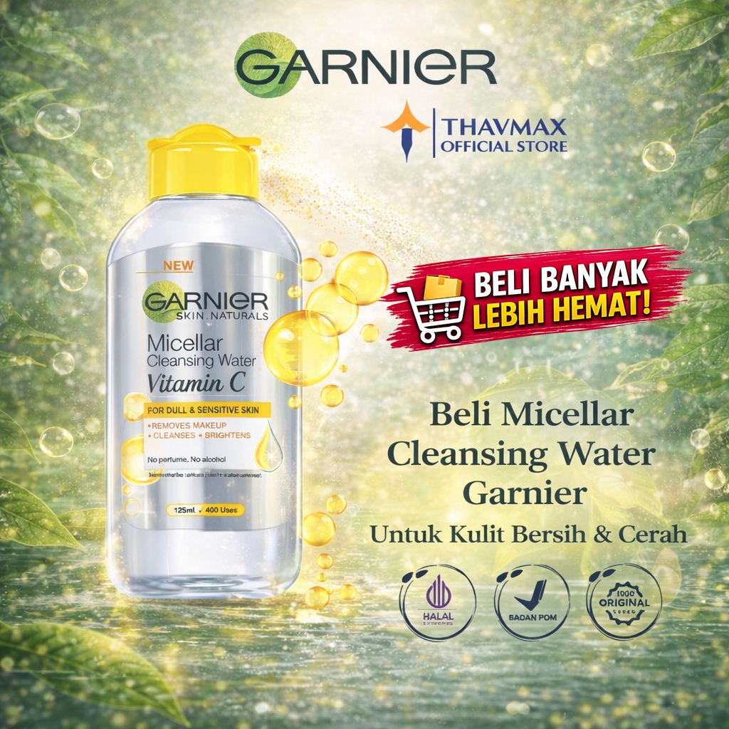 Garnier Micellar Brightening Vit C 125 ML | Untuk Make up Waterproof | Make Up Remover