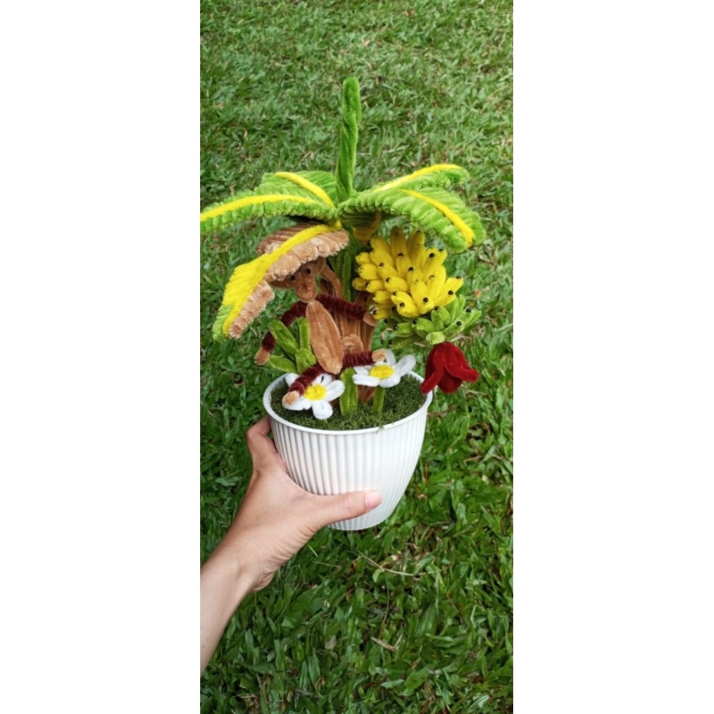 pohon pisang mini kawat bulu/hiasan pohon pisang/kerajinan kawat bulu