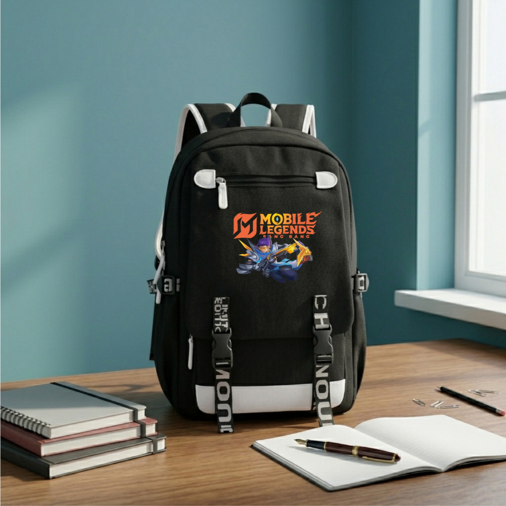 RAINDOZ - CUT 036 F155 Tas Ransel Anak Sekolah SD SMP Skin Granger Mobile Legends Hitam List Putih K