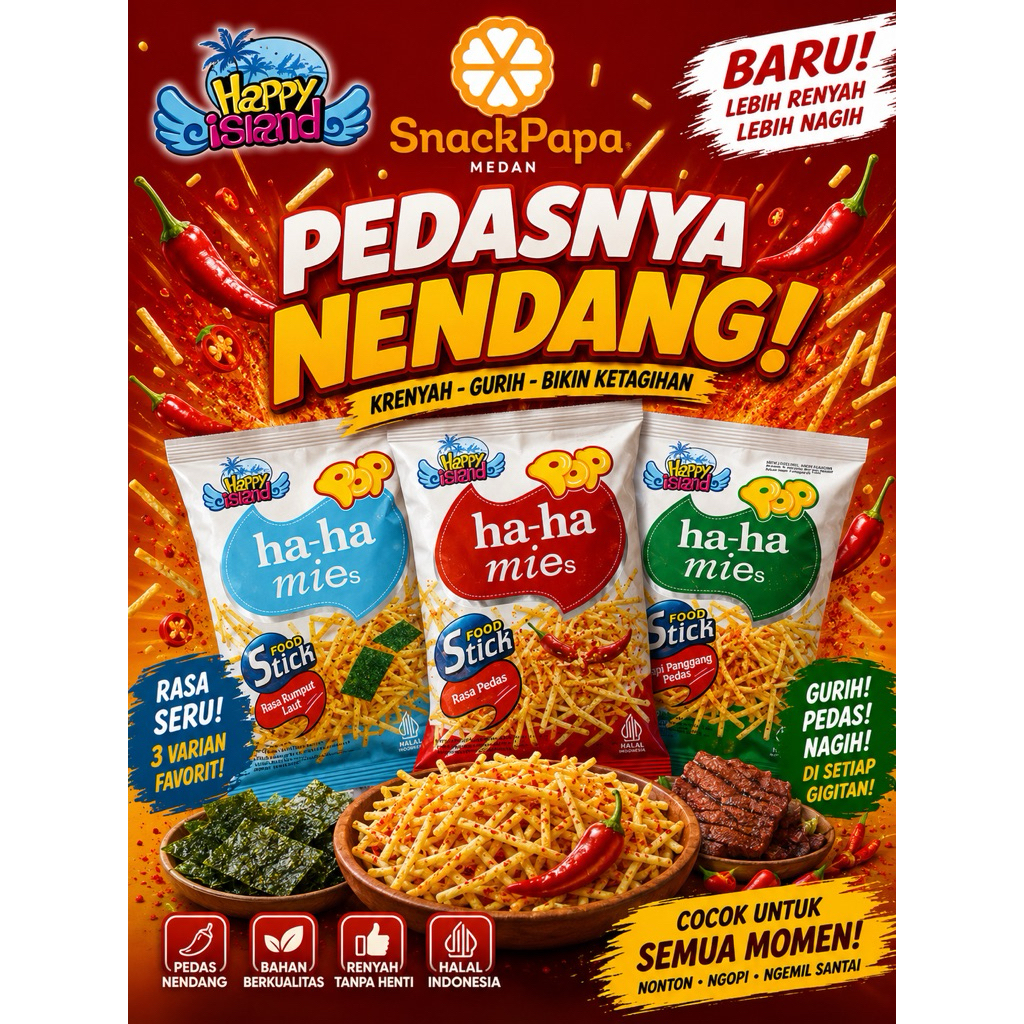 HAPPY ISLAND HAHA MIE [1 PACK ISI 10 BUNGKUS @20G] | HA-HA POP MIES | HAHA POP MIE | HAPPY ISLAND SN