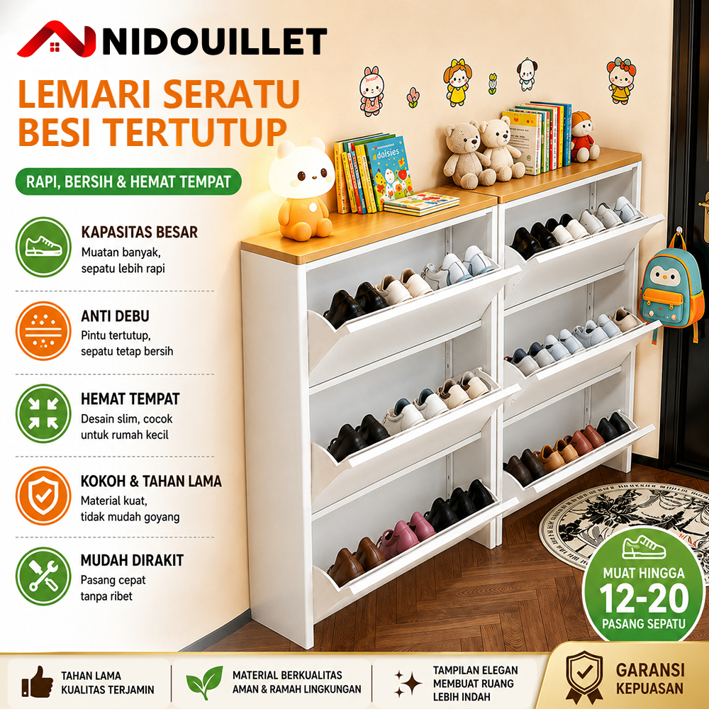 Nidouillet RAK SEPATU BESI LEMARI SEPATU SUSUN TERTUTUP RAK SEPATU BESI RAK SEPATU TERTUTUP BESI
