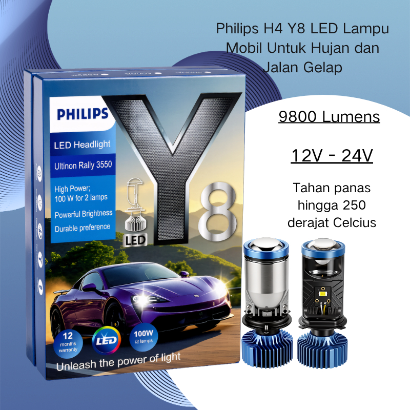 Philips Lampu LED Mobil H4 Y8 Ultra Bright 100W Untuk Mobil Motor