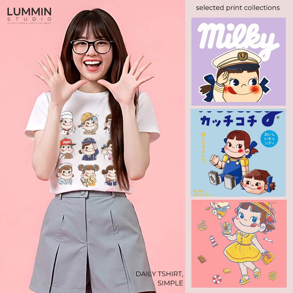 LUMMIN Kaos Wanita Korean Style Peko Milky Permen Candy Sweet Retro - Graphic Tee Regular Fit - Tshi