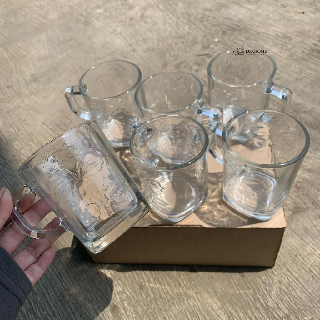 Gelas Gagang Turki Motif Kembang Isi 6 PCS- Gelas Kaca Gagang Turki Premium - Mug Kopi Teh Estetik B