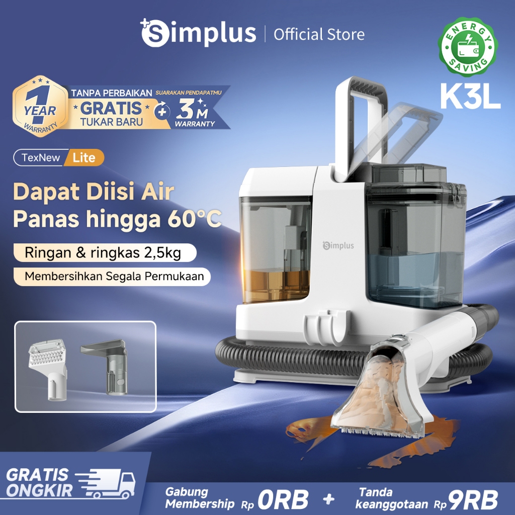 Simplus Mesin Pembersih Kain dengan Daya Hisap 16000pa, Wet Vacuum Kasur Pemisahan Kotoran yang Efis