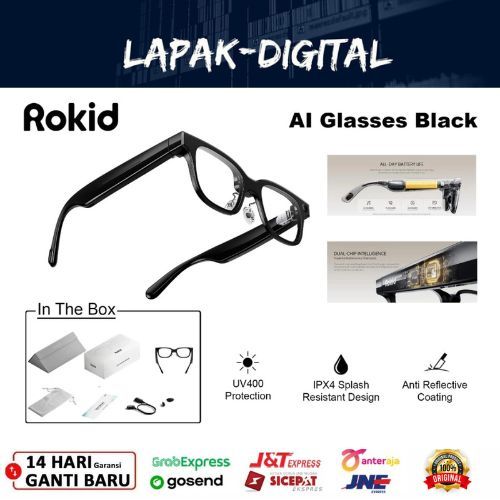 Rokid AI Glasses Black AI-Powered Smart Glasses Kacamata Kamera