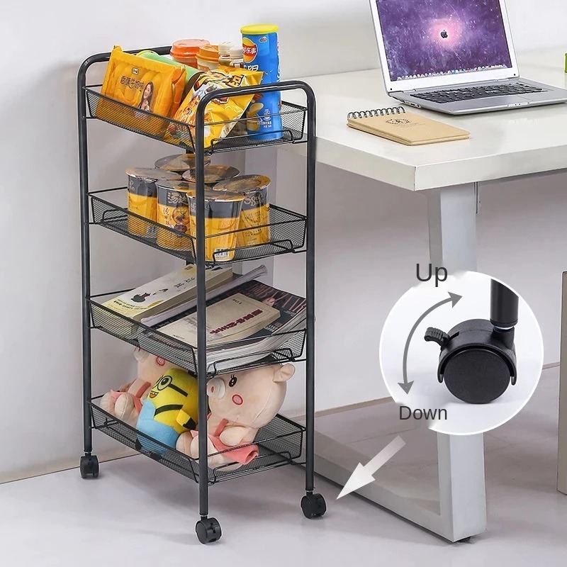 Rak Trolley Roda 4 Susun Besi Serbaguna Troli Dapur Lantai Dorong Multifungsi