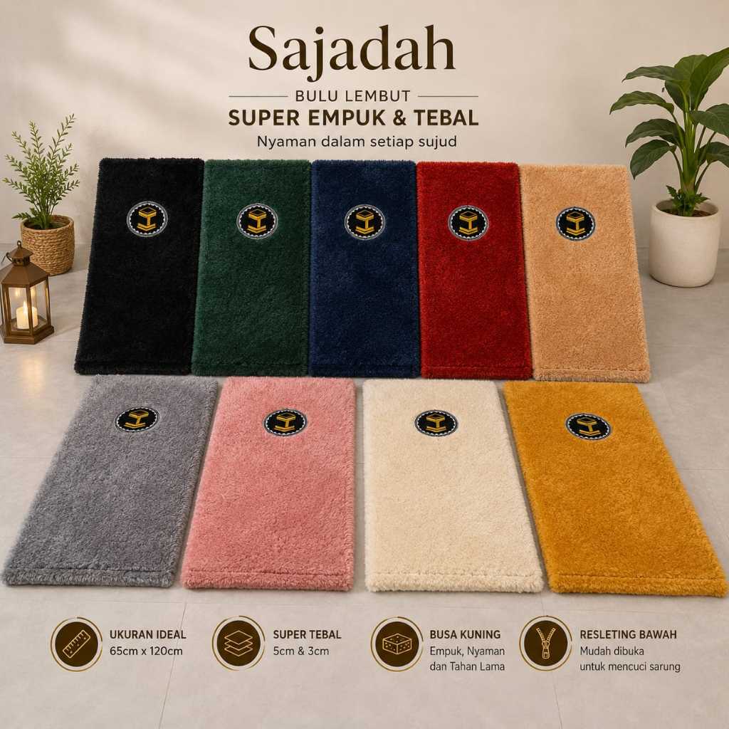 SAJADAH SUPER TEBAL 5 CM Sajadah Busa Bulu Rasfur Empuk Lembut Tebel Sajadah Premium Alas Sholat