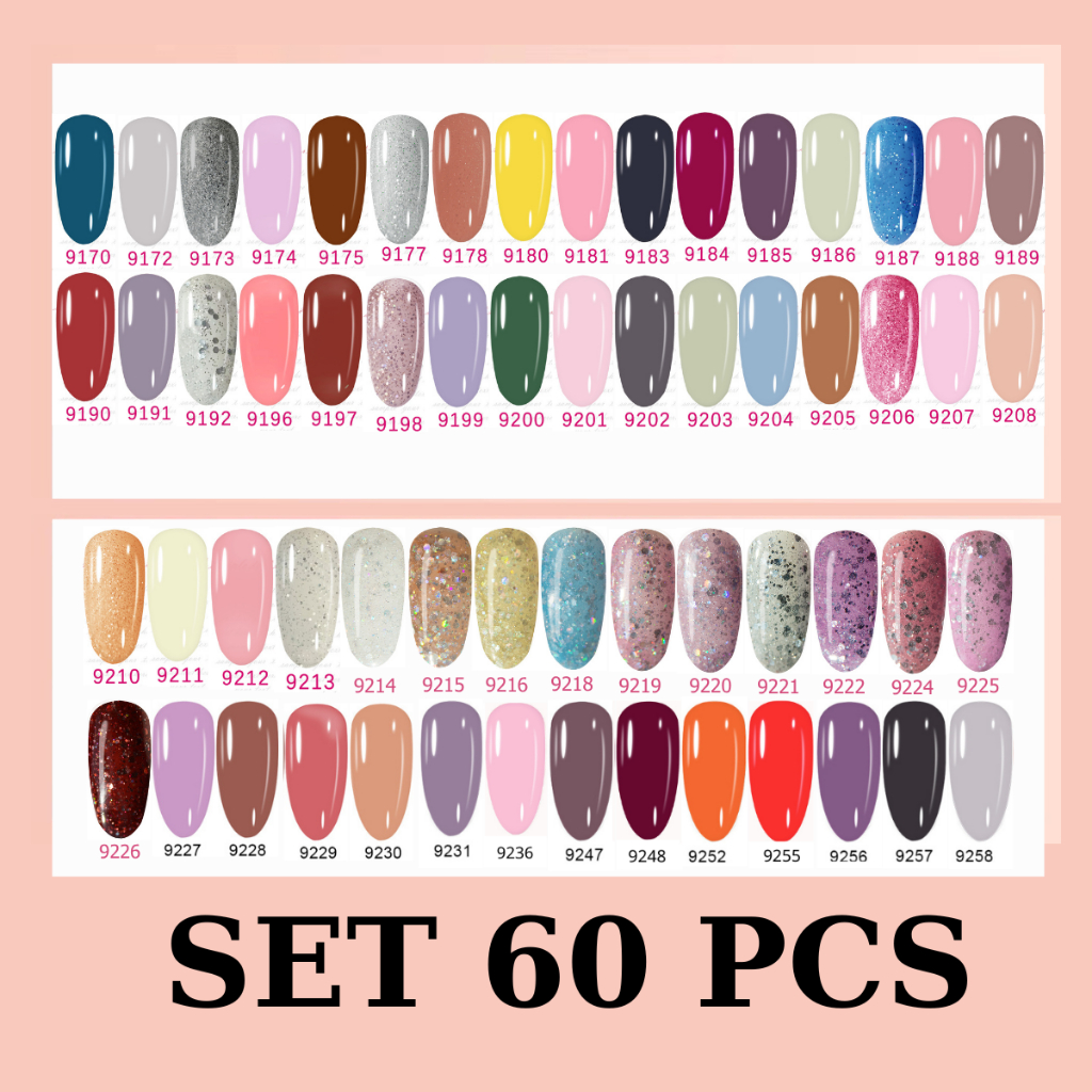 Set Kutek Gel UV LED 60 COLOUR gel polish Base Coat & Top Coat & Hardgel Cat Kuku nail Polish Set Ku