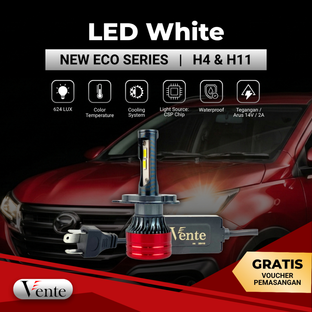VENTE Lampu LED Mobil White New Eco Series H4 H11 HB3 6000K Super Bright Fan Cooling Hemat Daya