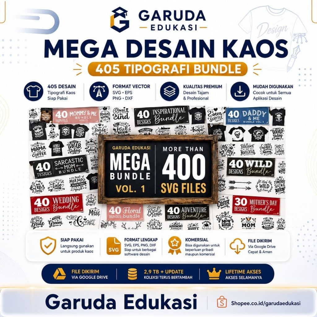 405 Desain Kaos Tipografi Bundle Format Vector