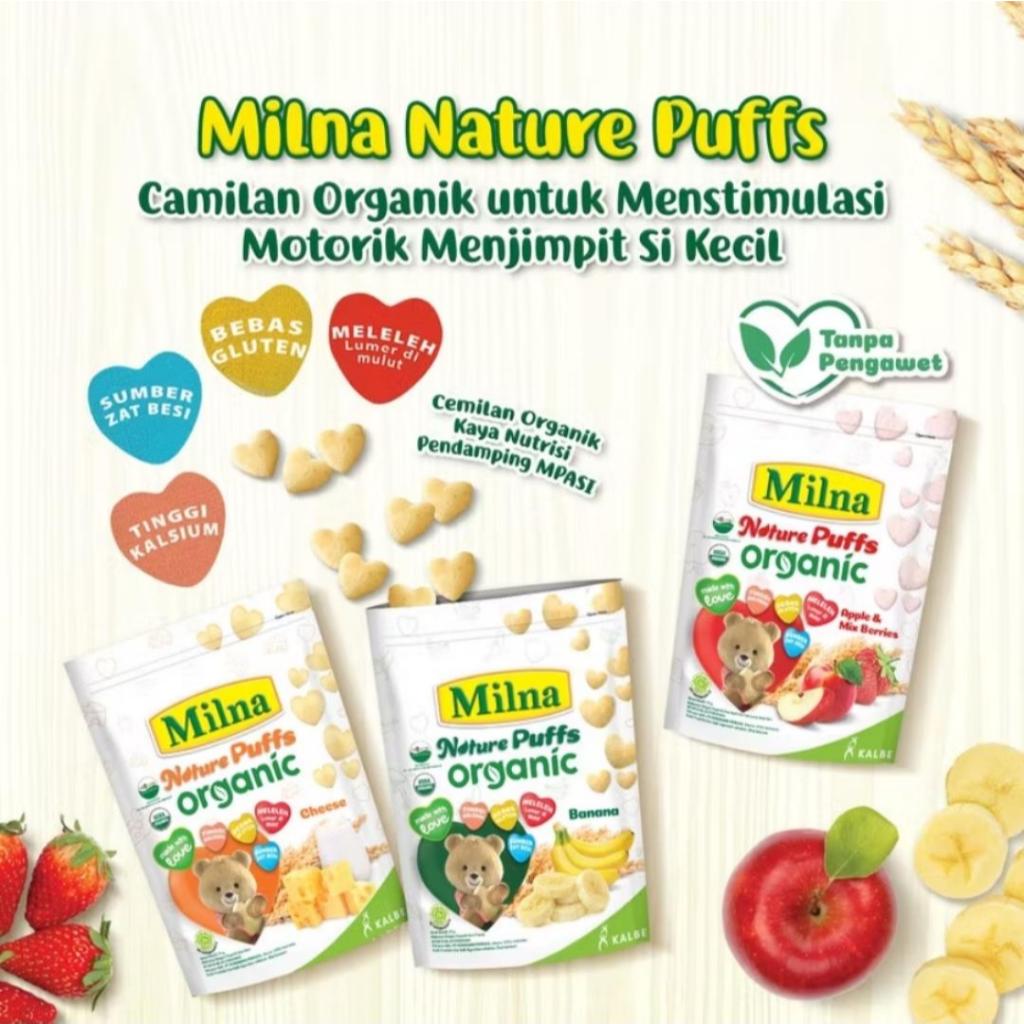 Milna Nature Puff Organic Banana, Apple Mix Berries 15gr Seaweed 13gr Karton isi 24pouch (scp)