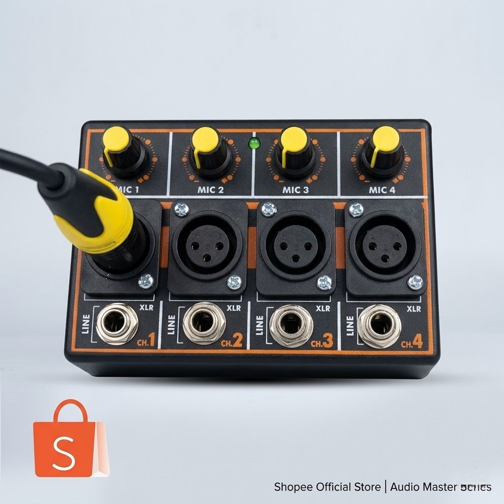 Parallel Mikrofon XLR plus Akai 4/8 Input, 1 Output dengan Potensio Volume