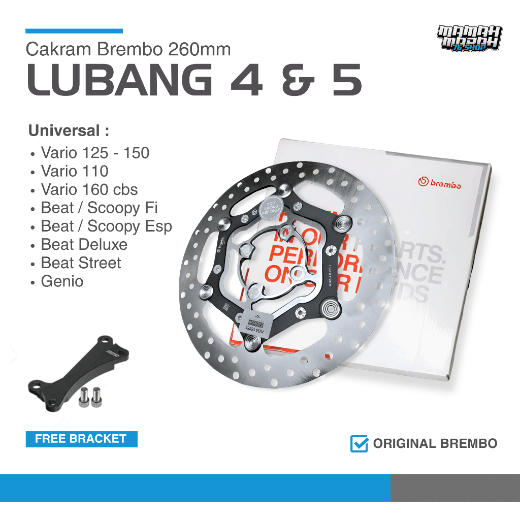 Piringan Cakram Brembo 260MM Lubang 4 & 5 Vario Scoopy Beat Genio Original Vietnam Disc Brembo 260mm