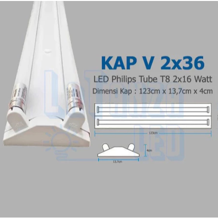 Kap Lampu V 2 x 36 120cm / Kap V Lampu TL 2x36 Watt Lokal Komplit Lampu Led Philips 2x16 Watt