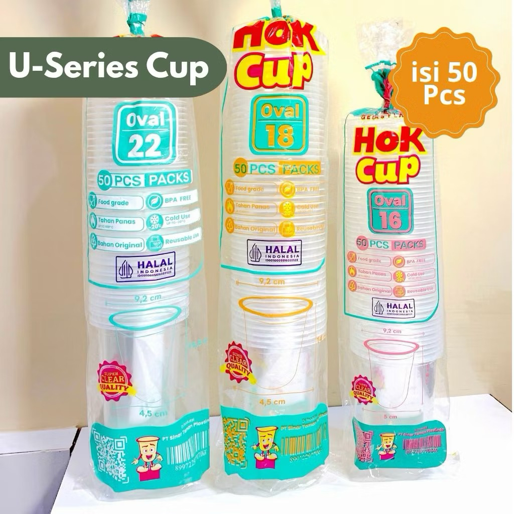 Merchendaisestar 1 Dus (1 Karton) Gelas Plastik Hok Cup Oval 12Oz, 14Oz, 16Oz, 18Oz, 22Oz Isi 20