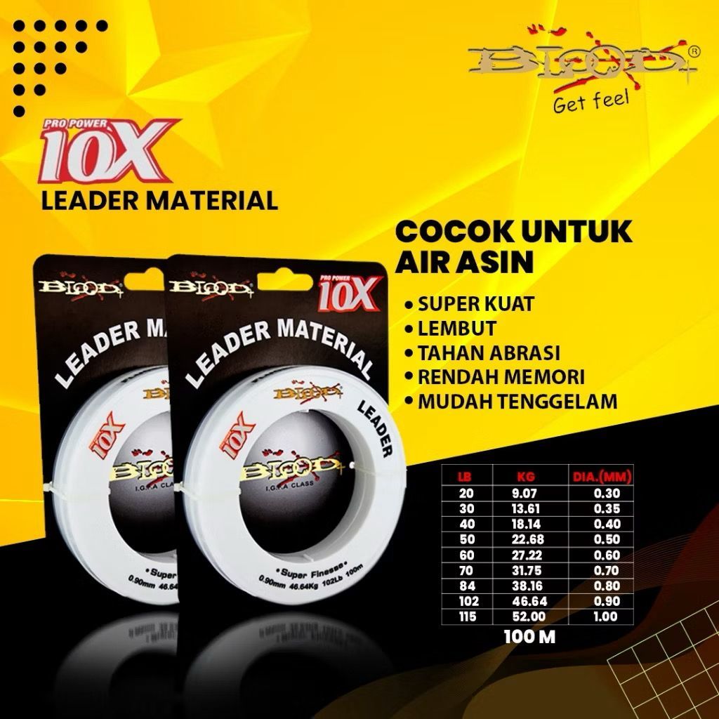 SENAR PANCING LEADER BLOOD POWER 10X FLUOROCARBON 100M