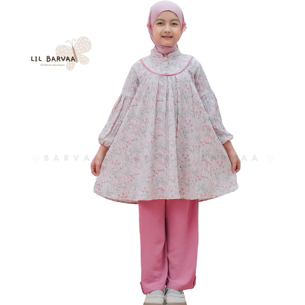Lil Barvaa - Nafisa Pink Set Long Tunik Celana Anak Perempuan