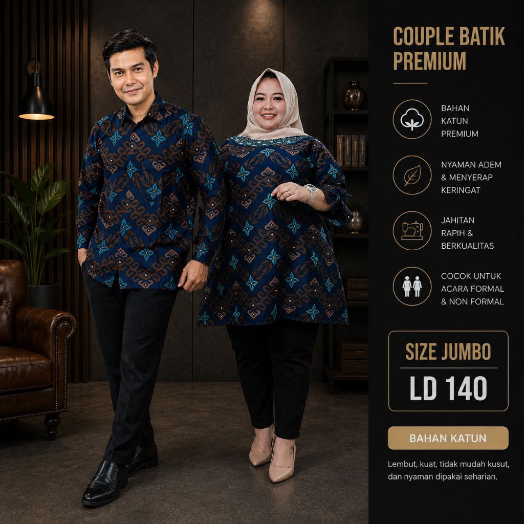 Baju Batik Wanita Pria Couple Size M Sampai Jumbo 5XL LD 140