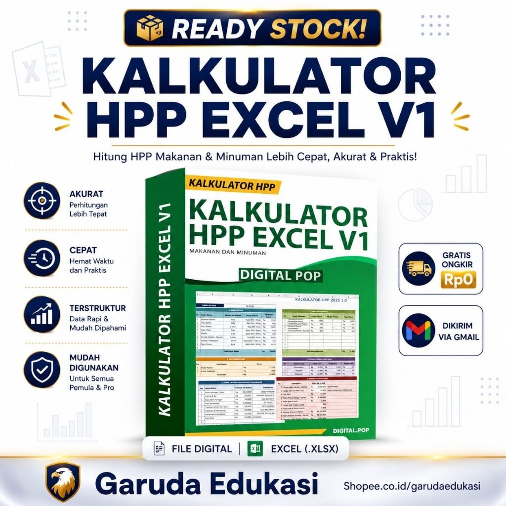 Full Materi Kalkulator HPP Excel 2025 - Usaha Makanan dan Minuman - Aplikasi Excel