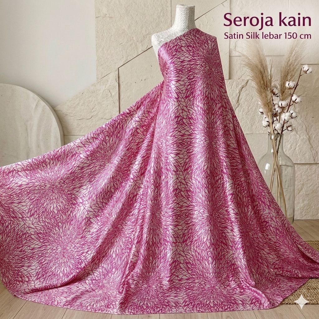 Kain Satin Silk Motif Bunga Premium Lebar 150cm - Seroja Kain kyt
