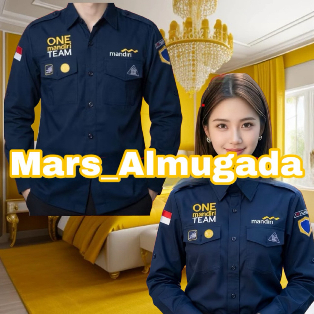 Promo Kemeja Seragam PDL Bank Mandiri Biru Navy Panjang | Baju One Mandiri Team Bordir | Bahan Drill