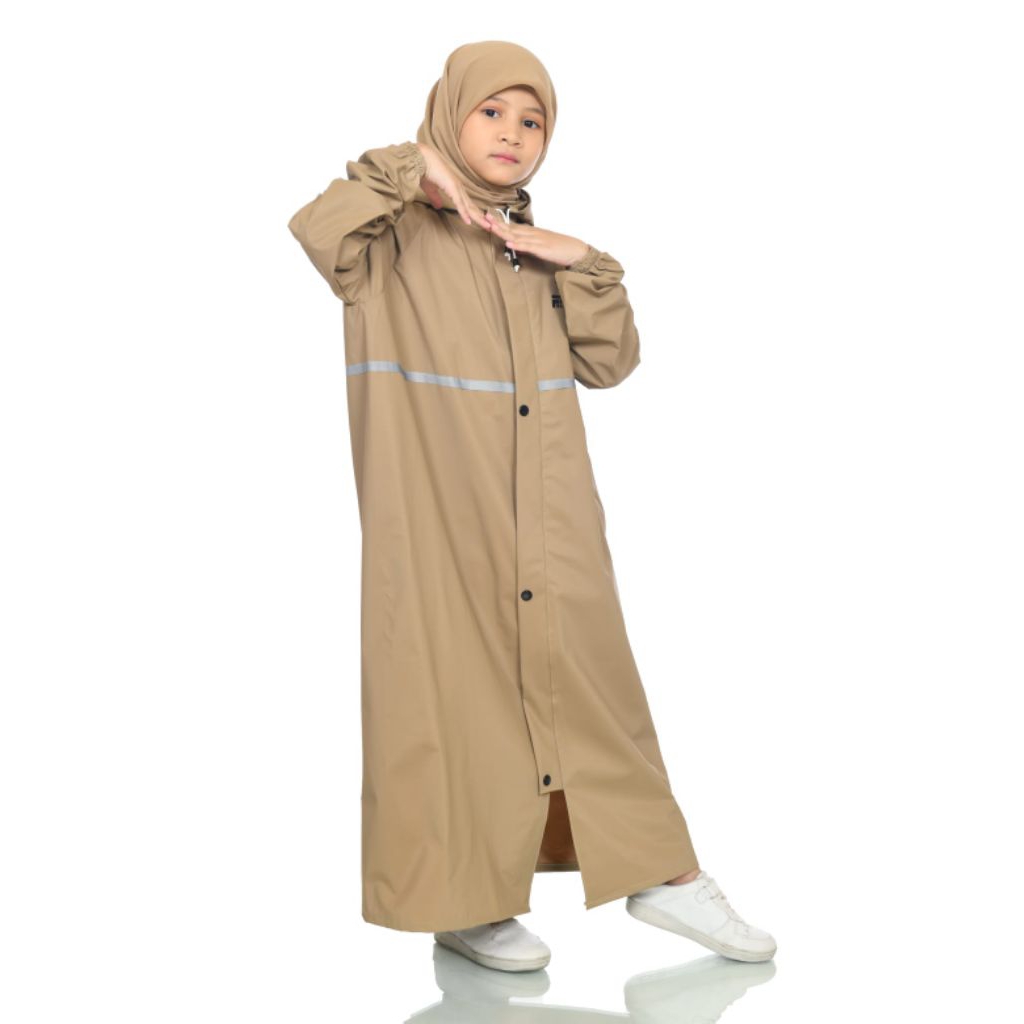 Jas Hujan Gamis Anak Muslimah Bahan PVC karet tebal kuat elastis