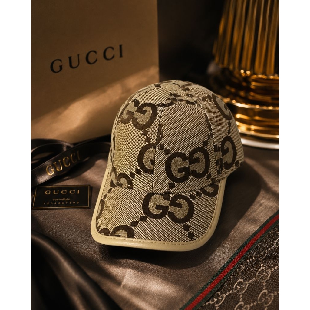 Topi GG Logo Besar Web Strip GG-logo Baseball Cap Brown