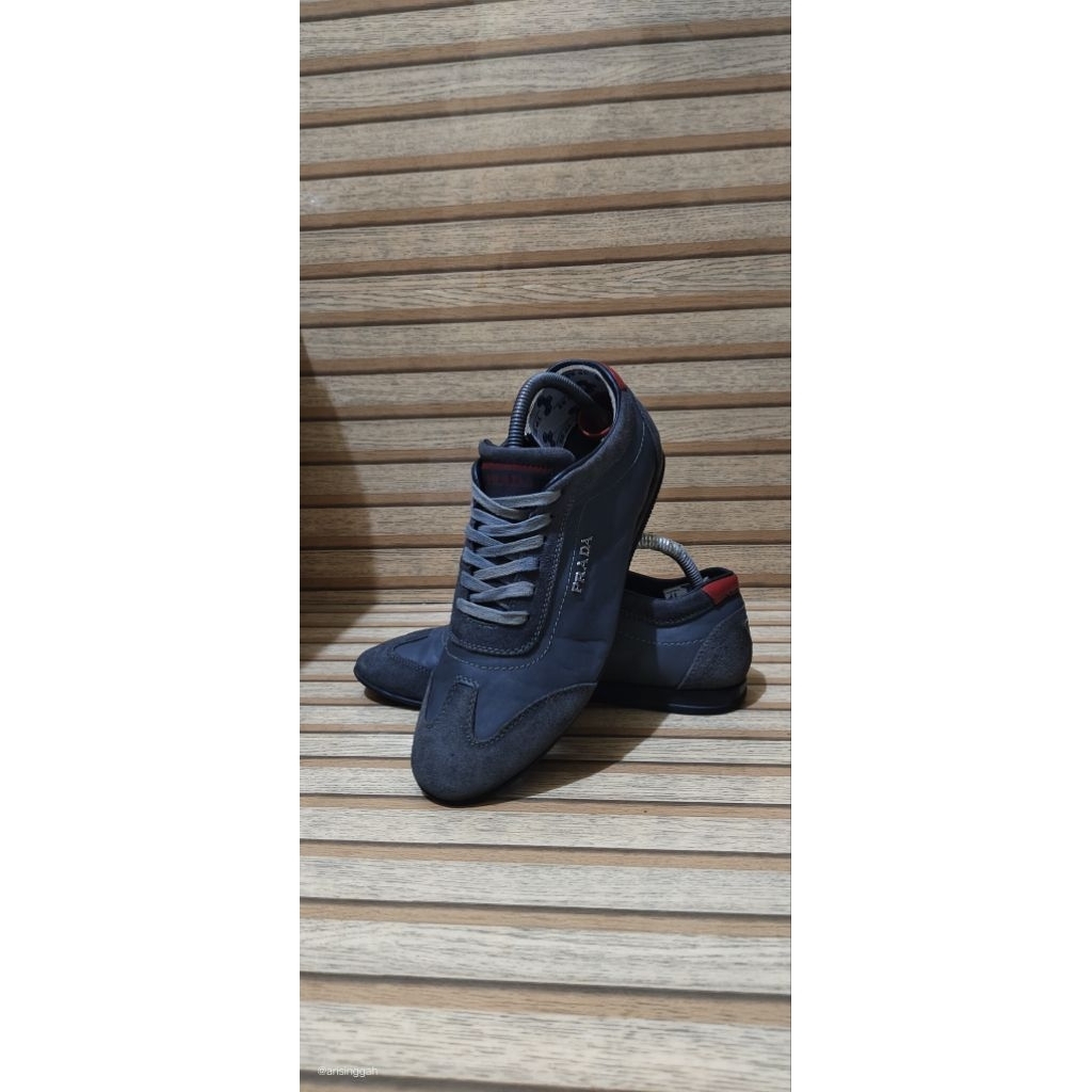Prada 4E2261 Ematite Leather and Suede Sneakers Size 41