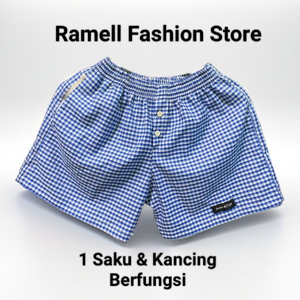 Celana Boxer Kancing Motif Kotak Pria Dan Wanita