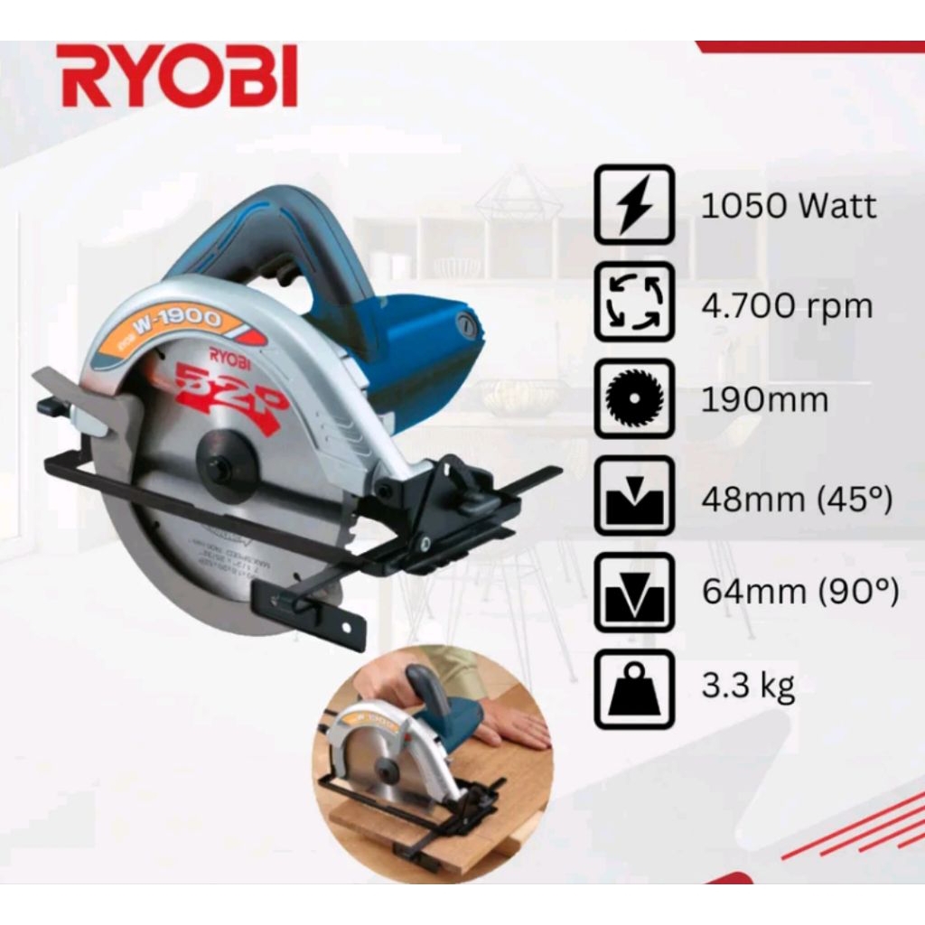 Ryobi Circular Saw / Mesin Pemotong Kayu Listrik 7 inci W1900
