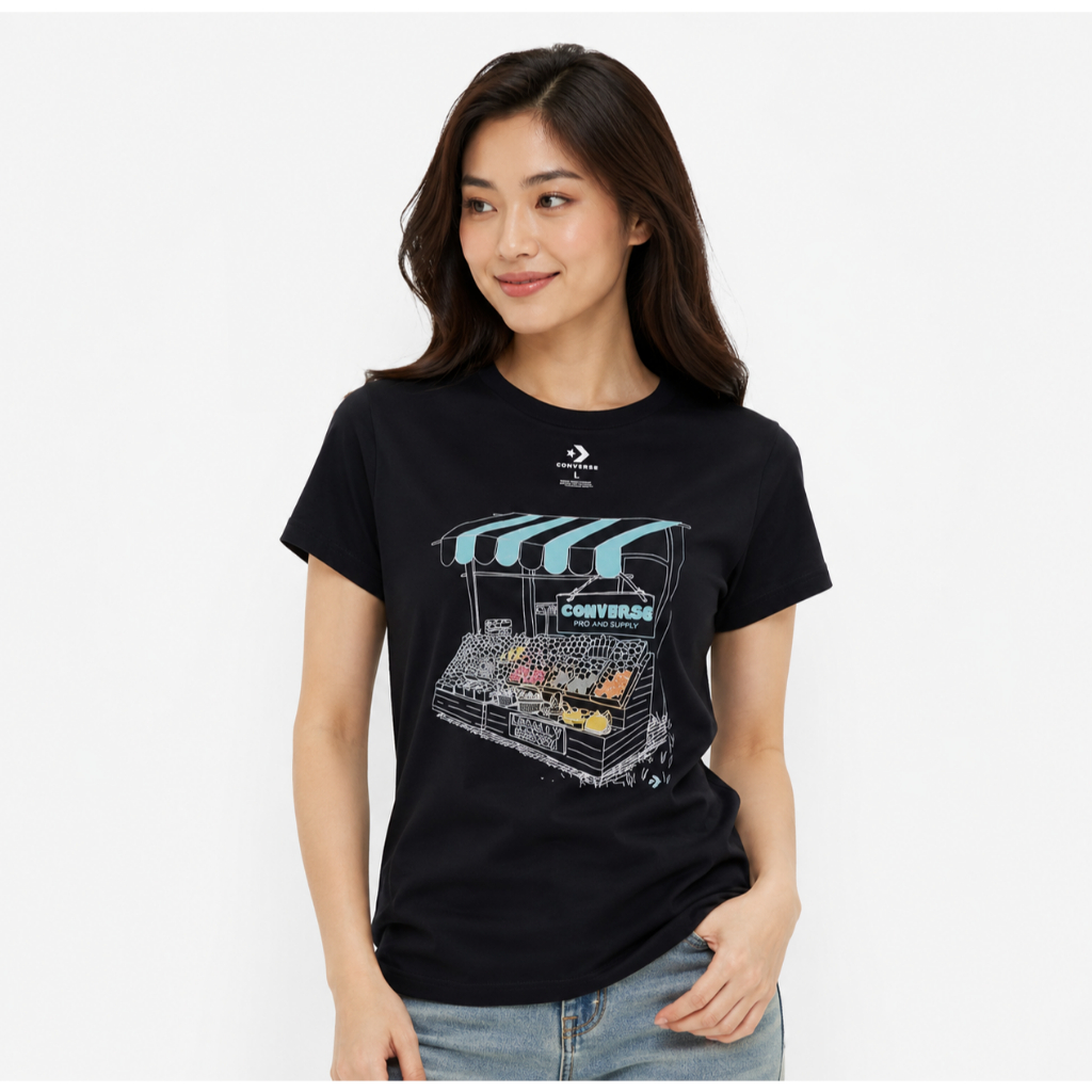 Kaos Converse Women Farmer's Market Black Tshirt Original