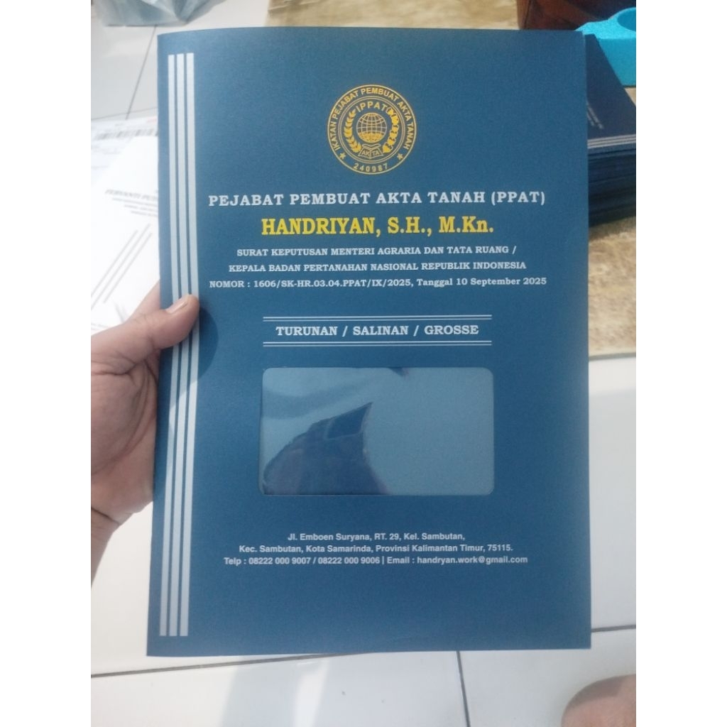 PROMO LAMBANG GARUDA & NAMA Embos Emas Cover Akta Salinan Notaris PPAT model jendela+ mika Bahan ker