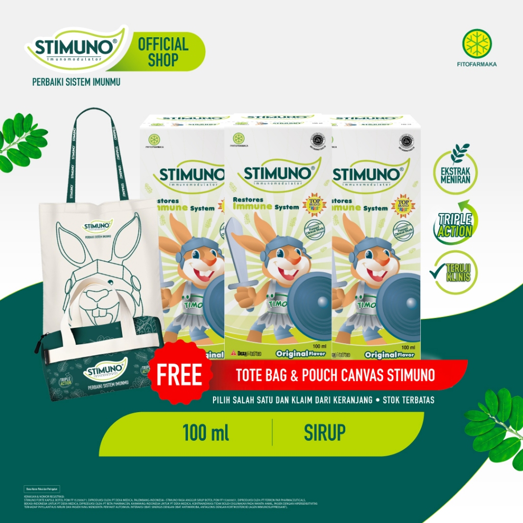Stimuno Sirup Original 100 ml | Triple Pack | Daya Tahan Tubuh Imun Booster Suplemen Herbal Alami Mu