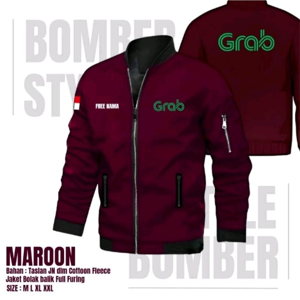 BIG PROMO JAKET KANTONG DALAM GRAB / JAKET GRAB FOOD / JAKET GRAB BIKE / BOMBER GRAB / FREE NAMA