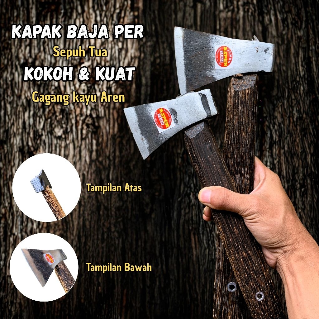 kapak / Kampak premium super tajam bahan baja asper asli gagang kayu aren asli Garut ukuran kecil