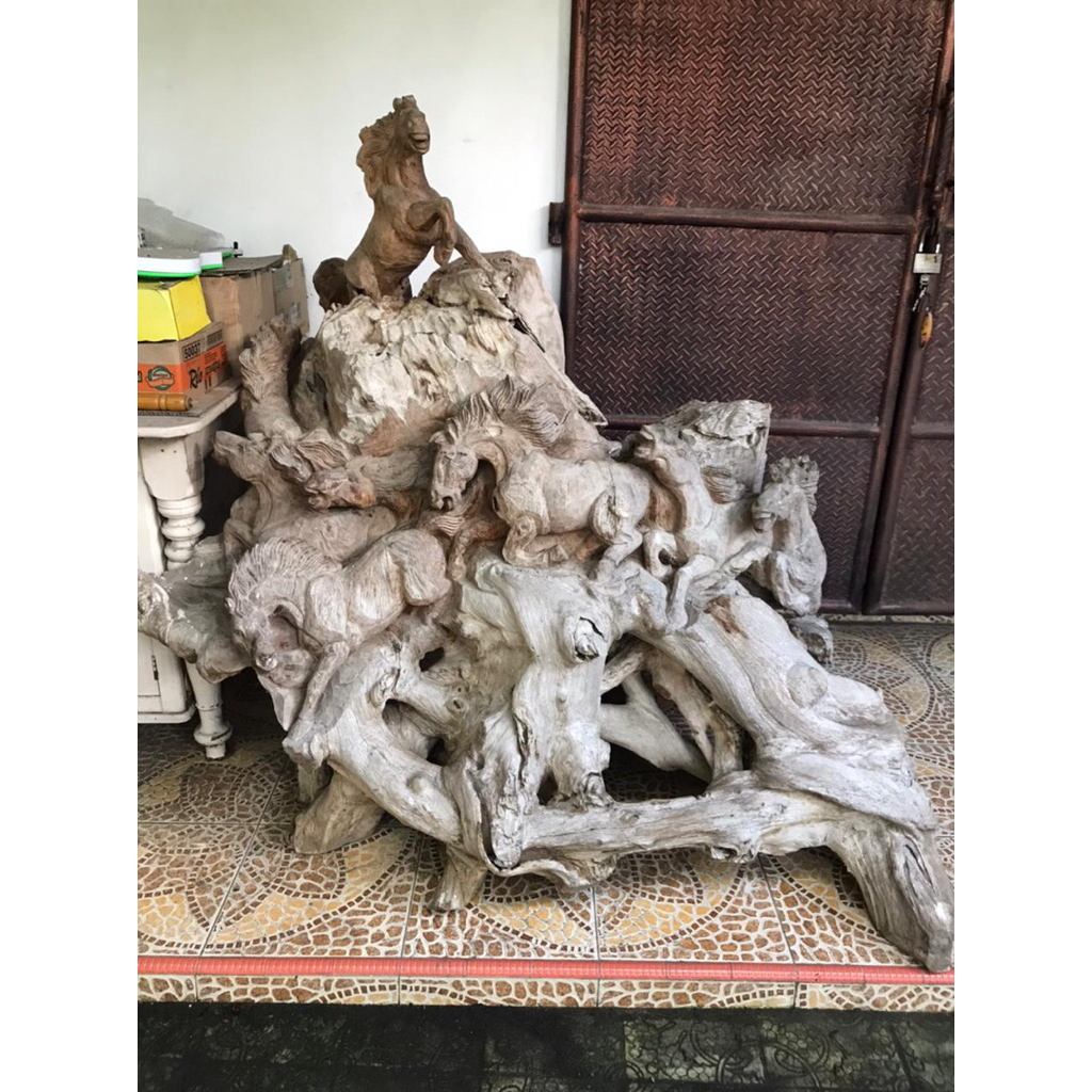 ukiran Patung motif Kuda Kayu jati utuh