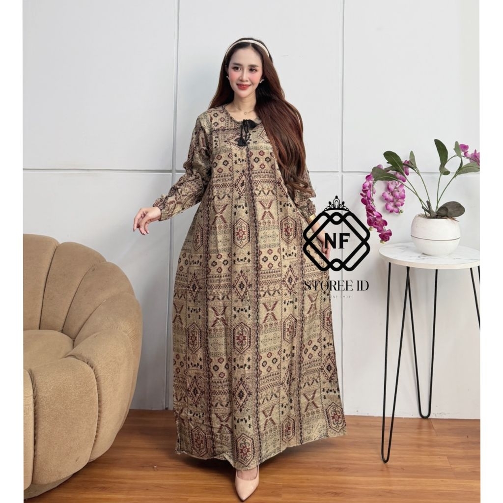 NF Gamis Etnik Motif Songket Bahan Rayon Premium Dress Bumil Busui Friendly