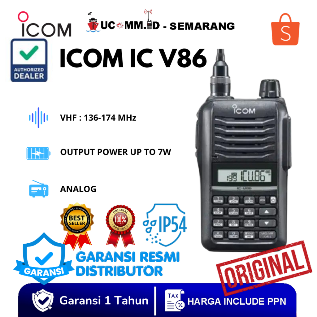 Icom Ic V86 V 86 Singleband VHF 136-174Mhz HT Icom v86 v-86 Up To 7Watt Ht Icom Original Garansi Res