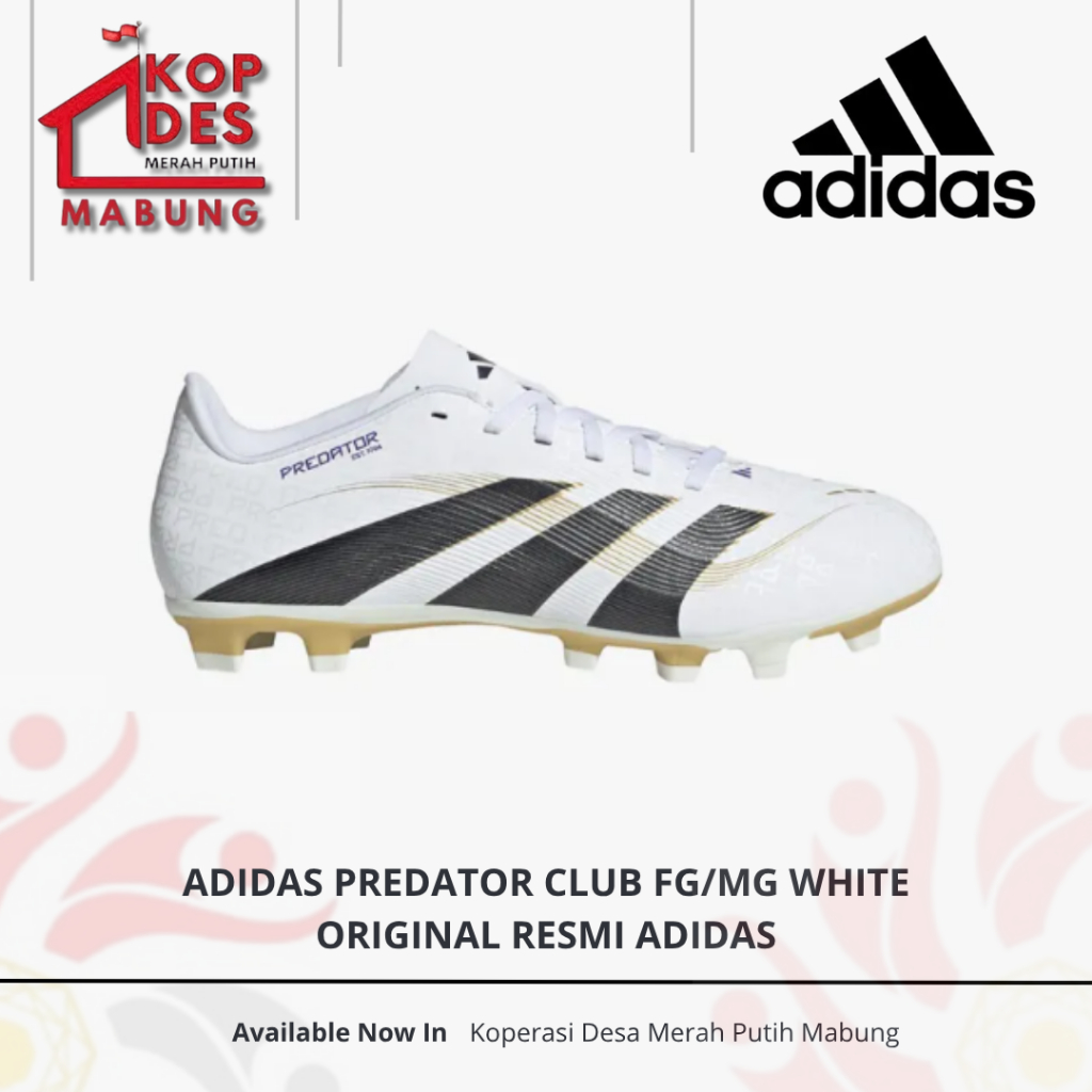 Sepatu Sepakbola Pria Adidas Predator Club FG/MG White Original