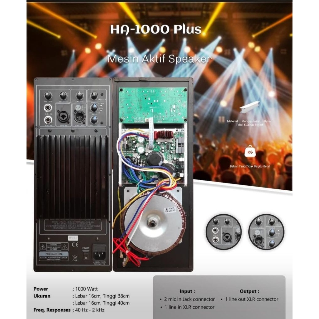 Kit Power Speaker Aktif Monitor Floor HA-1000 plus 1000 Watt 40x16 cm class H Original Travo Toroid