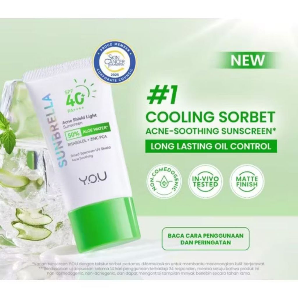 you Sunscreen Acne Shield 30ml - Ringan, Tidak Berminyak, Menenangkan Kulit